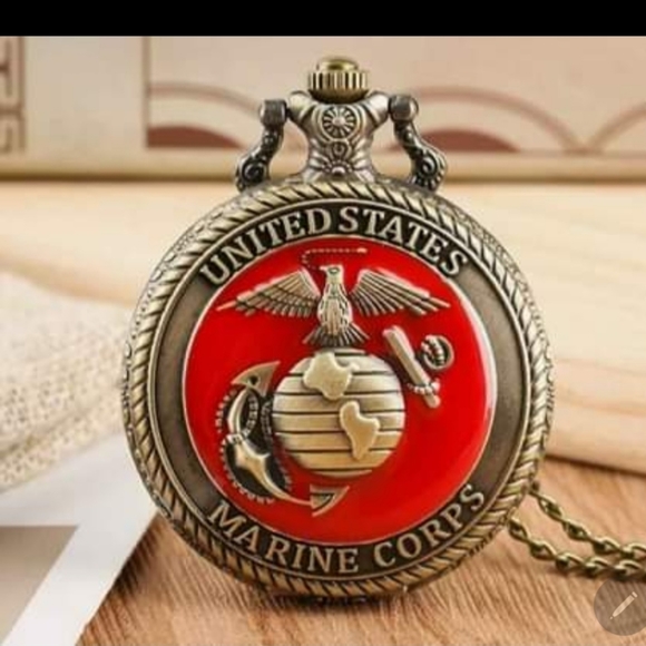 Beautiful USMC United States Marine Corps ❤️ Pocket Watch. 2 Other Styles Avail - Picture 2 of 4